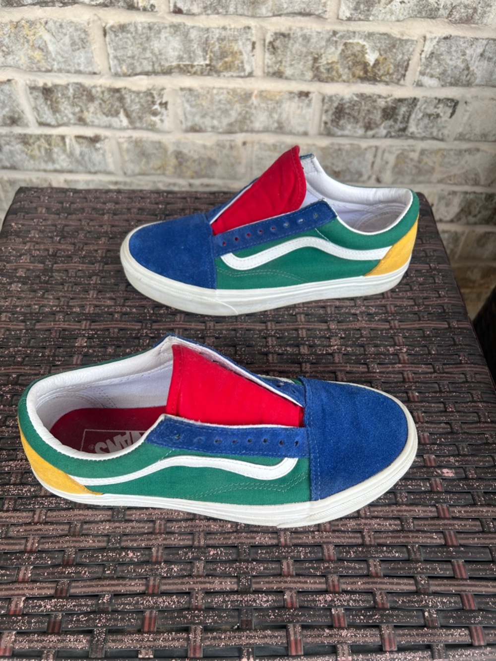 Vans Multicolor Slip-On Sneakers in Blue, Green, Red, Yellow M: 7.5 W: 9